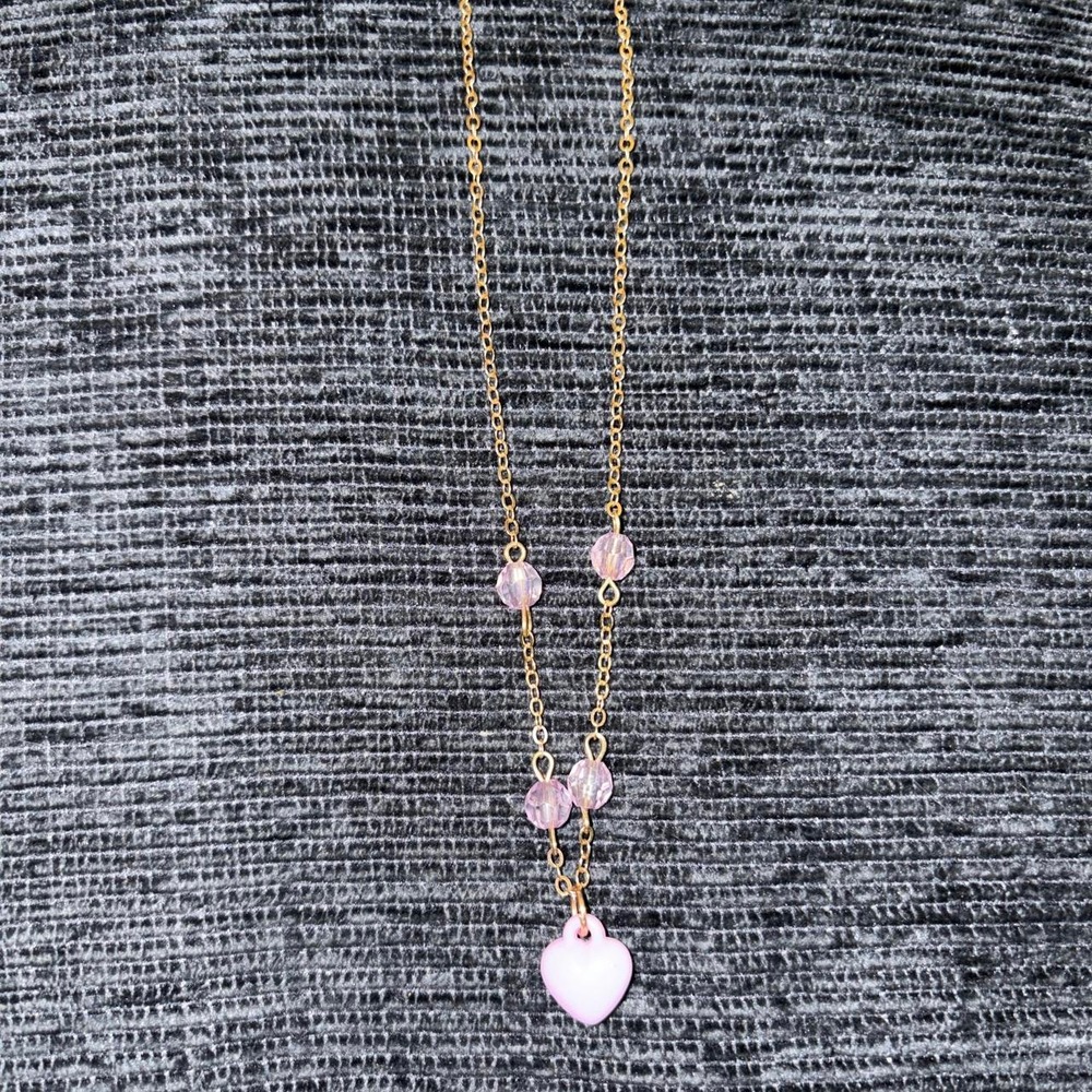 22-Pink heart necklace with pink beads and heart charm